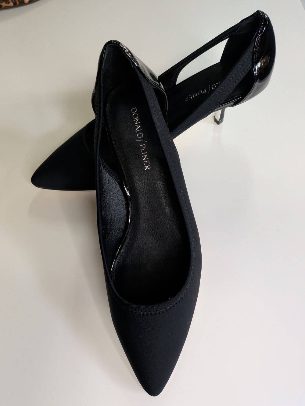 Donald Pliner Black & Silver Kitten Heel Slingback